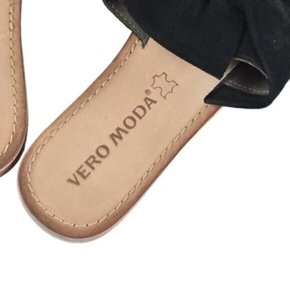 Vero Moda Sandals Black Suede Bow Slides Size 8 - Picture 5 of 8